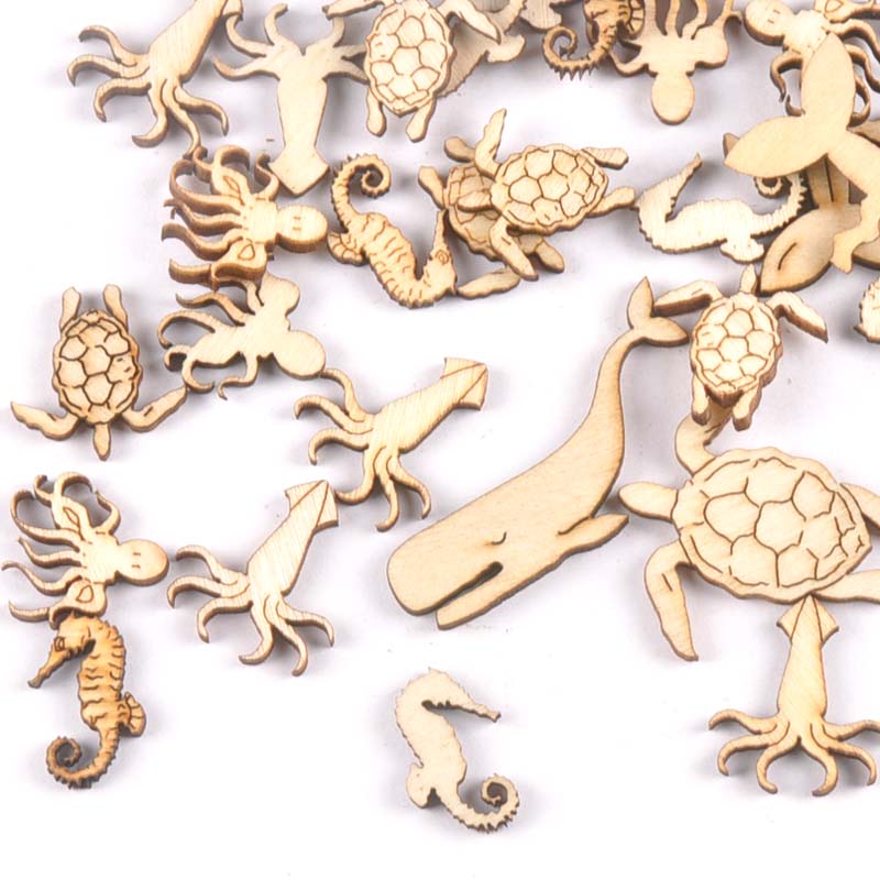 Craft Embellishment - 20 piezas 25-40mm tortuga marina/caballo/balena madera