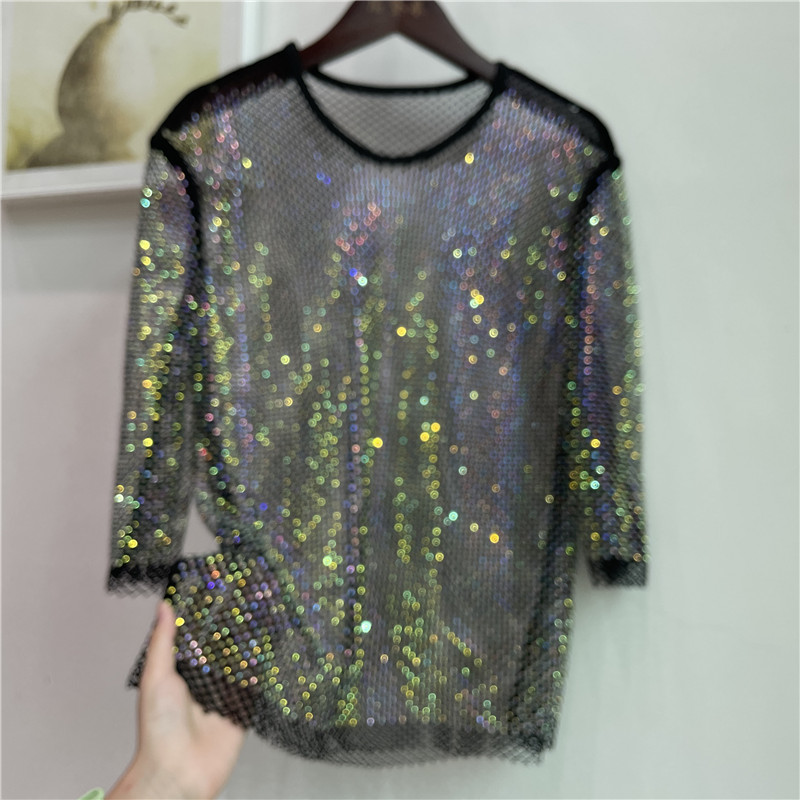 Crystal Mesh Fabric - ColorShiny Diamonds-Camiseta básica de sílabas eléctricas