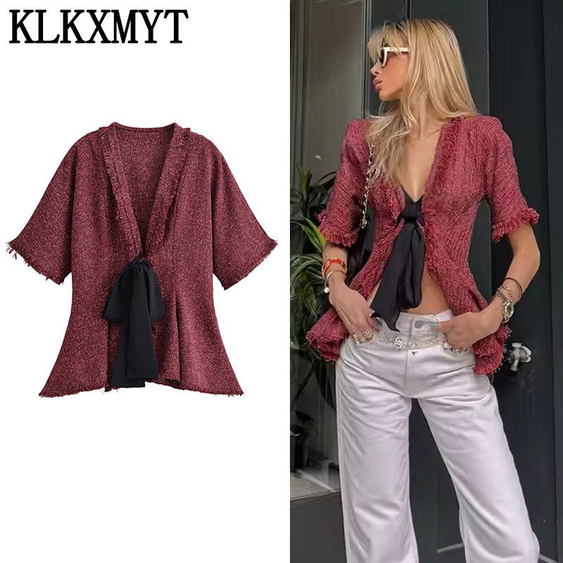 KLKXMYT Elegante Blusa de Muje - Tassel Fringe Trim reseña y precio